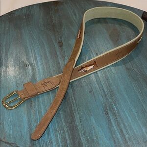 Guy Harvey Fish Motif Canvas & Leather Belt with Brass Buckle, Size 36